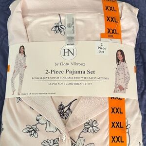 Flora Nikrooz 2-Piece Pajama Set - Pink with Black Floral Accents